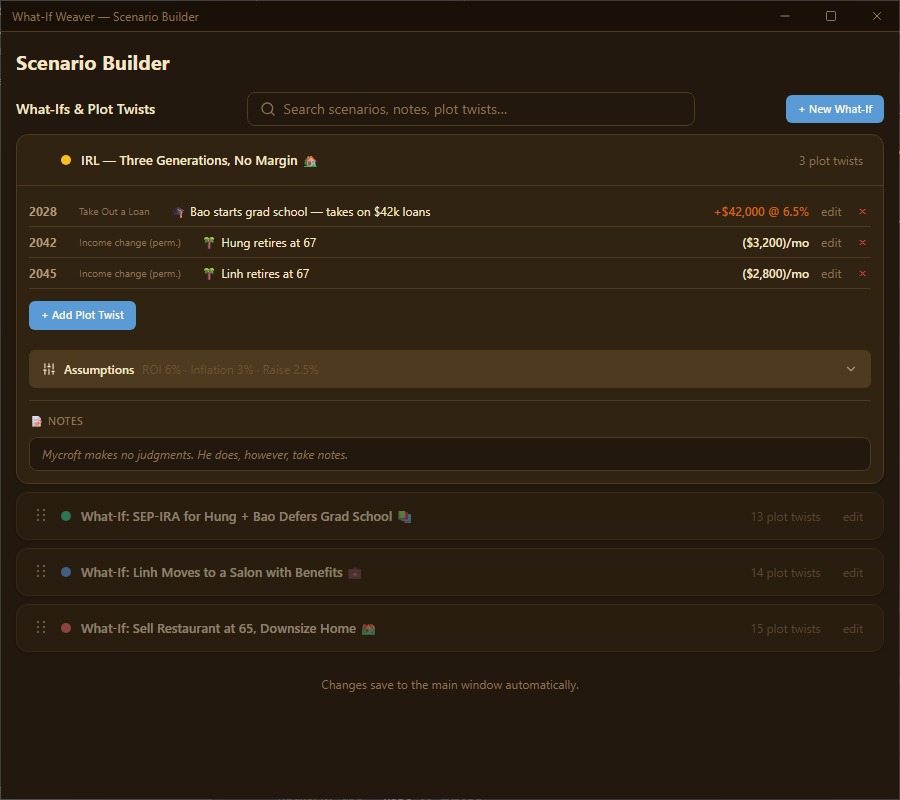 Life event entry showing known plot points placed on the timeline
