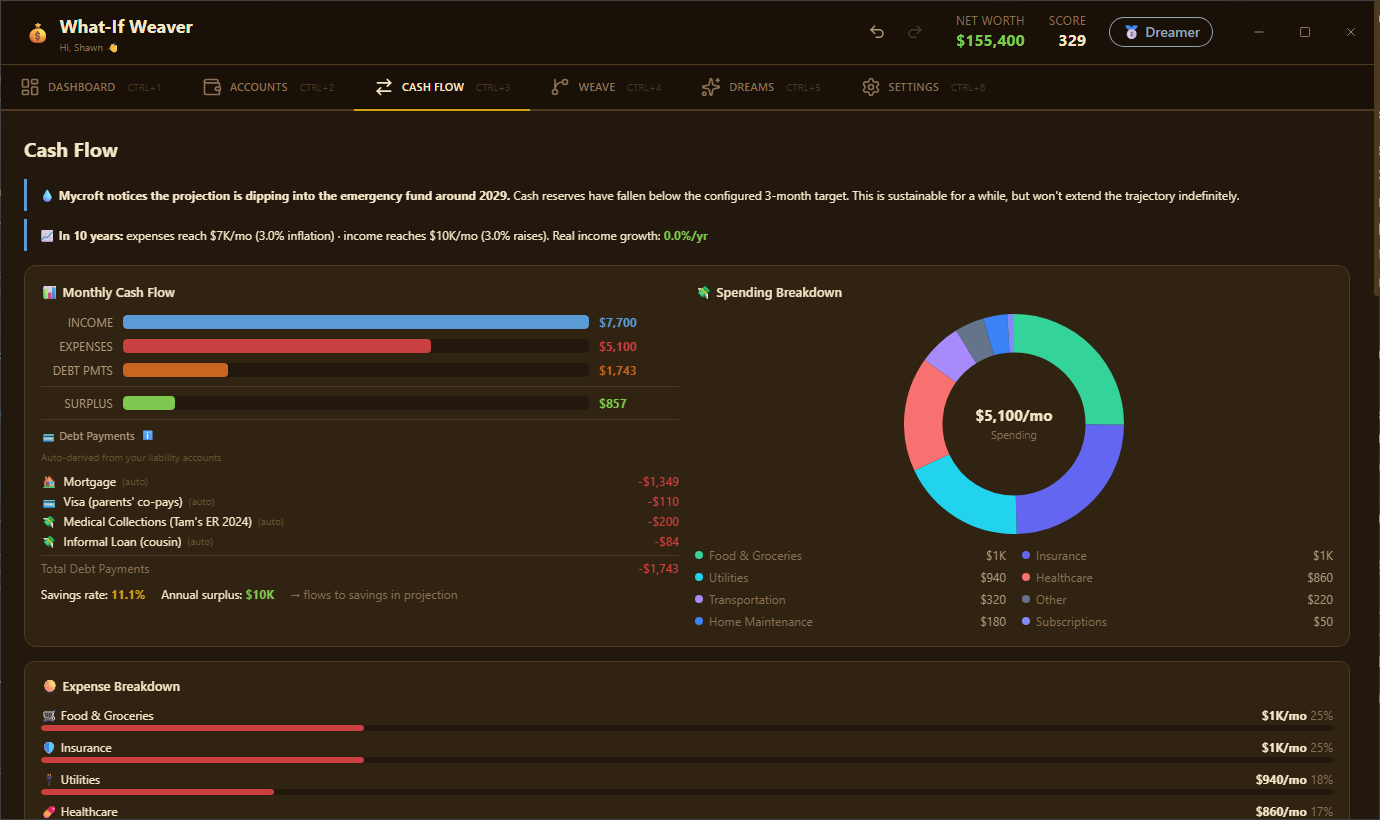 Income and expense modeling interface